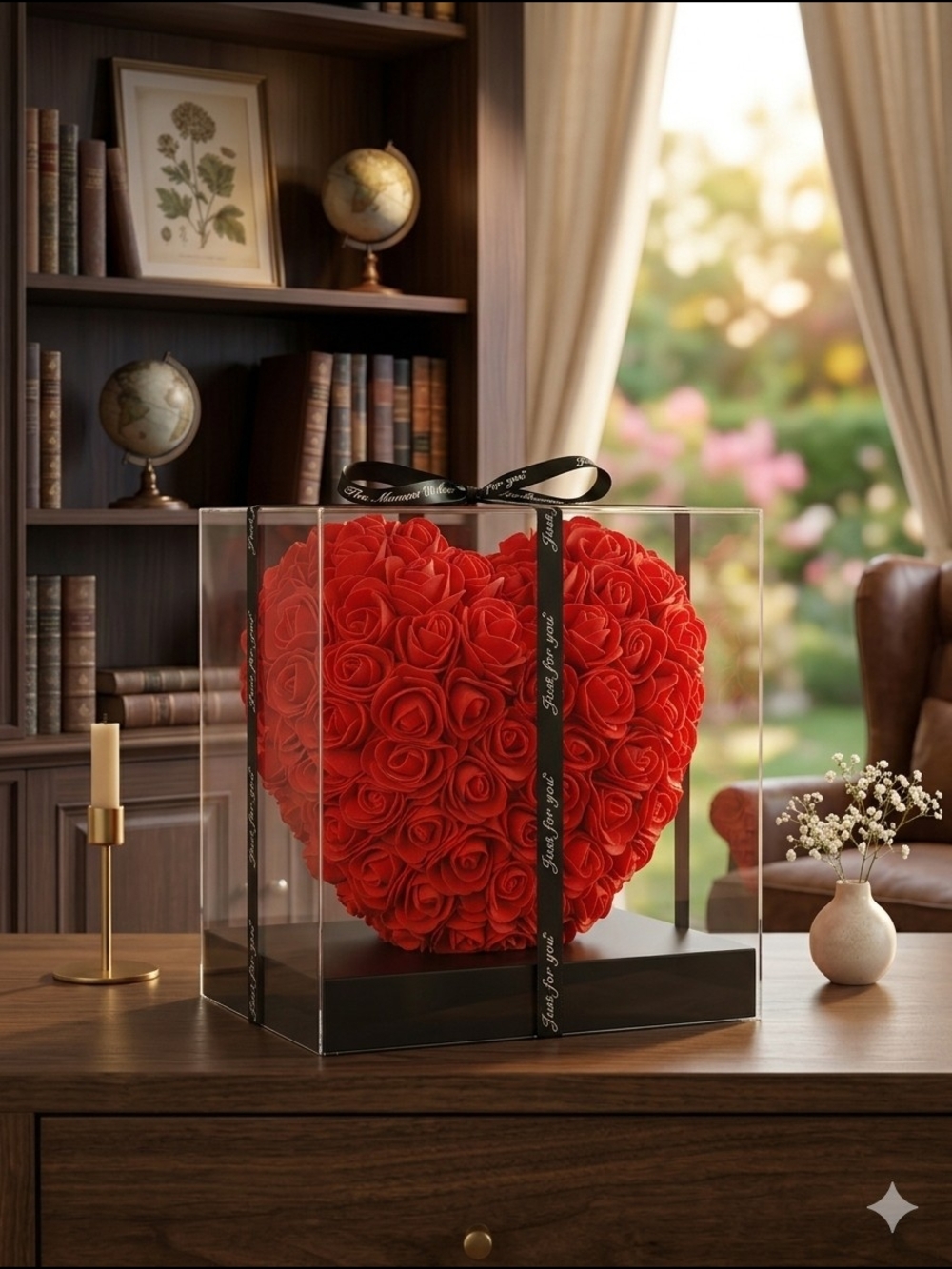 Red Rose Heart in Clear Display Box